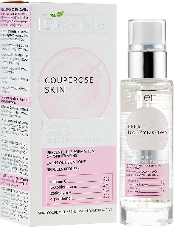 Gesichtsserum gegen Couperose Haut mit Vitamin C, Azeloglycin und Lactobionsäure - Bielenda Capillary Skin Face Serum — Foto N1