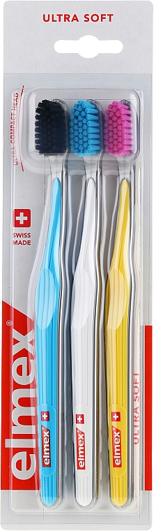 Zahnbürsten ultra weich Swiss Made blau, gelb, weiß 3 St. - Elmex Swiss Made — Bild N2