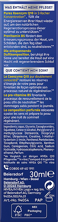 Regenerierendes Nachtserum für das Gesicht mit Provitamin B5 - Nivea Q10 Anti-Wrinkle Power Multi Regenerating Night Serum — Bild N4