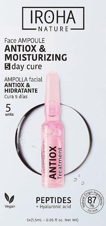 Antioxidative und feuchtigkeitsspendende Gesichtsampullen mit Peptiden 5 St. - Iroha Nature Active Shot Peptides Antiox Treatment — Bild N1