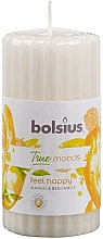 Düfte, Parfümerie und Kosmetik Duft-Stumpenkerze Mango & Bergamotte geriffelt - Bolsius True Moods Collection Feel Happy Candle 120 mm x Ø58 mm