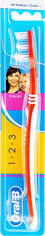 Zahnbürste mittel 1 2 3 Classic rot-weiß - Oral-B 1 2 3 Classic 40 Medium — Bild N1