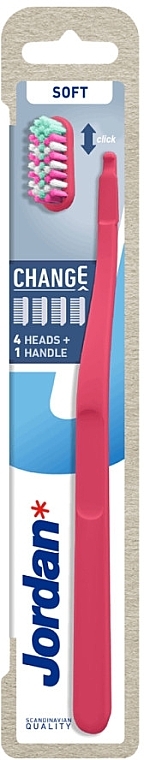 Zahnbürste weich mit 4 Ersatzbürstenköpfen rot - Jordan Change Soft — Bild N1