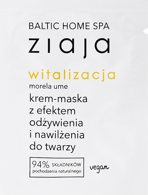 Feuchtigkeitsspendende Gesichtscreme-Maske - Ziaja Baltic Home Spa Witalizacja (Probe)  — Bild N1