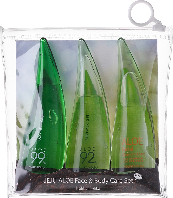 Körperpflegeset - Holika Holika Aloe Face And Body Care Set (Reinigungsschaum für Gesicht 55ml + Beruhigungsgel 55ml + Duschgel 55ml)