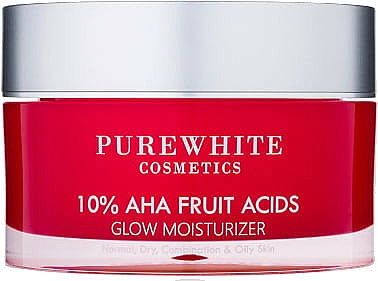 Feuchtigkeitsspendende und glättende Gesichtscreme mit 10% Alphahydroxysäuren und sanftem Peeling-Effekt - Pure White Cosmetics 10% AHA Fruit Acids Glow Moisturizer — Bild N1