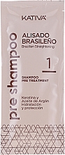 Haarpflegeset mit Keratin - Kativa Alisado Brasileno Con Glyoxylic & Keratina Vegetal Kit (Pre-Behandlung Shampoo 15ml + Behandlung zur Haarglättung 150ml + Shampoo 30ml + Conditioner 30ml + Pinsel 1St. + Handschuhe) — Bild N6