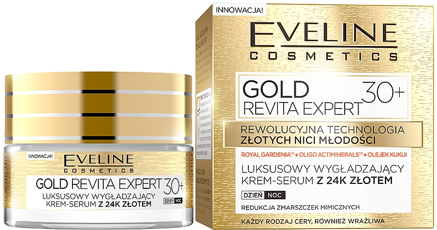 Glättendes Creme-Serum gegen Mimikfalten mit 24 Karat Gold 30+ - Eveline Cosmetics Gold Revita Expert 30+ — Foto N1