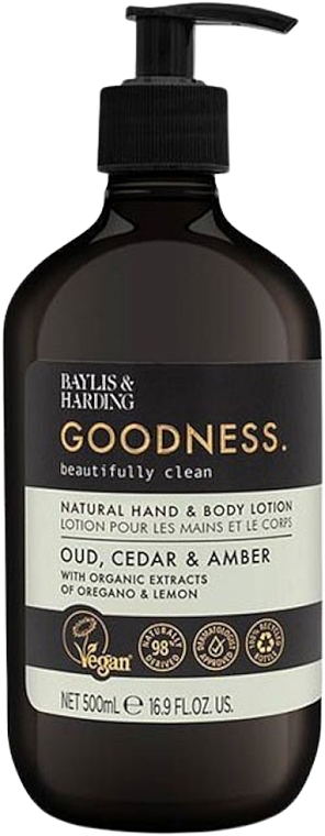 Lotion für Hände und Körper - Baylis & Harding Goodness Oud Cedar & Amber Natural Hand & Body Lotion — Bild N1