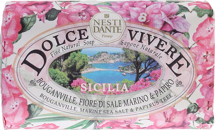 Naturseife Sicilia - Nesti Dante Natural Soap Bouganiville, Marine Sea Salt & Papyrus Tree Dolce Vivere Collection — Bild N1