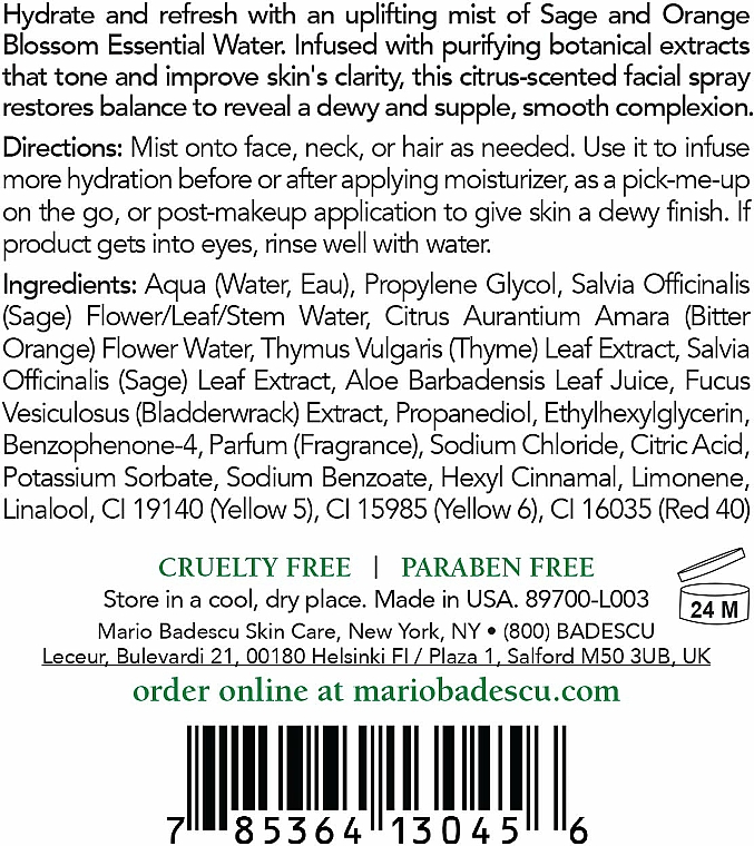 Feuchtigkeitsspendendes Gesichtsspray mit Aloe, Salbei und Orangenblüten - Mario Badescu Facial Spray with Aloe Sage & Orange Blossom — Bild N3