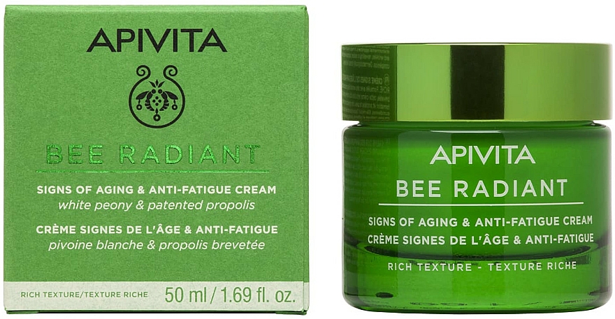 Anti-Aging Creme mit weißer Pfingstrose und Propolis - Apivita Bee Radiant Signs Of Aging & Anti-Fatigue Cream Rich Texture — Bild N1