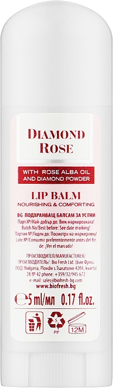 Lippenbalsam mit Rosa Alba-Öl, Sheabutter und Vitamin E - BioFresh Diamond Rose Lip Balm — Bild N1