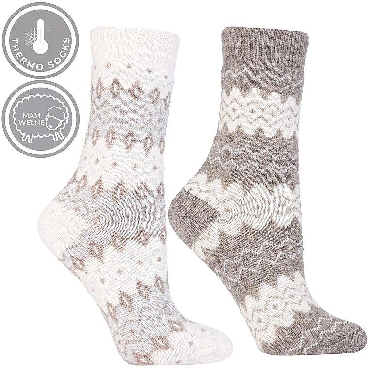 Warme Wollsocken, CSW800-003, beige mit Mustern  - Moraj — Bild N3