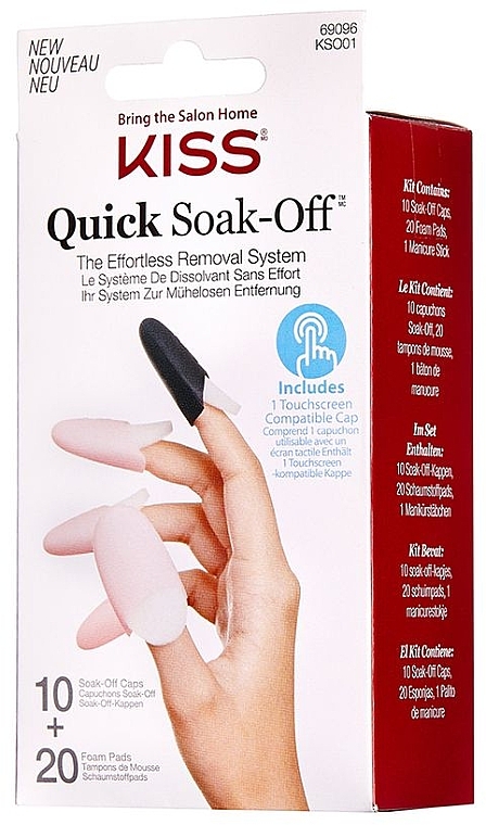 Nagelkappen zum Entfernen von Gelnagellack - Kiss Quick Soak Off Removal System (10 St. Nagelkappen + 20 St. Schaumstoffpads) — Bild N1