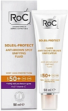 Düfte, Parfümerie und Kosmetik Aufhellendes Sonnenschutzfluid gegen Pigmentflecken für das Gesicht SPF 50+ - RoC Soleil Protect Anti-Brown Spot Unifying Fluid SPF50