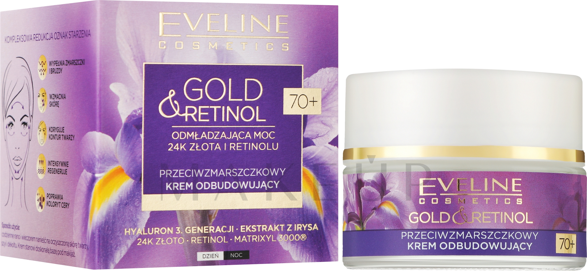 Revitalisierende Anti-Falten-Creme - Eveline Cosmetics Gold And Retinol 70 + — Bild 50 ml