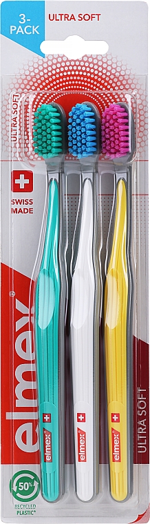 Zahnbürste extra weich Swiss Made türkis, weiß, gelb 3 St. - Elmex Swiss Made — Bild N1