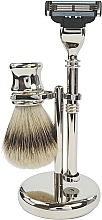 Düfte, Parfümerie und Kosmetik Set - Golddachs Silver Tip Badger, Mach3 Metal Chrome Silver (sh/brush + razor + stand)