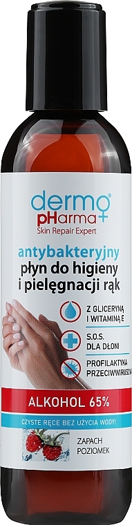Antibakterielle Flüssigkeit für Handpflege und Hygiene Erdbeeren - Dermo Pharma Antibacterial Liquid Alkohol 65% — Bild N1