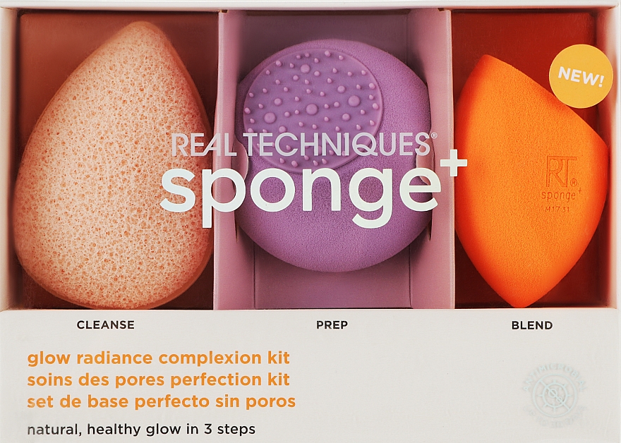 Schminkschwämme Sponge+ 3 St. - Real Techniques Sponge Set Glow Radiance Complexion Kit — Bild N1