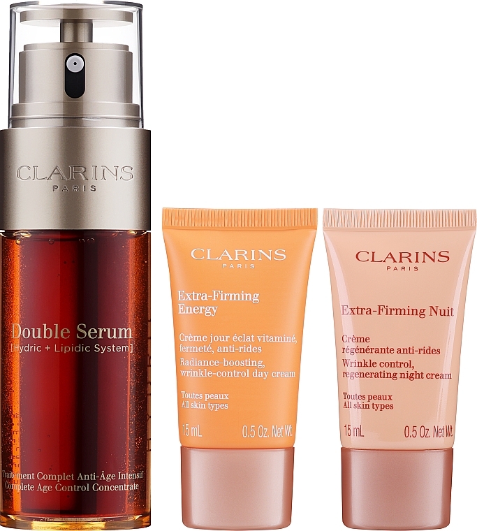 Gesichtspflegeset - Clarins Double Serum & Extra-Firming Collection Set (Gesichtsserum 50ml + Gesichtscreme 2x15ml + Augenserum 0.9ml + Kosmetiktasche) — Bild N3