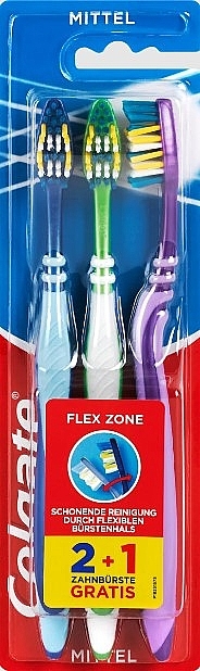 Zahnbürsten-Set blau, grün, rosa 3 St. - Colgate Flex Zone — Bild N1