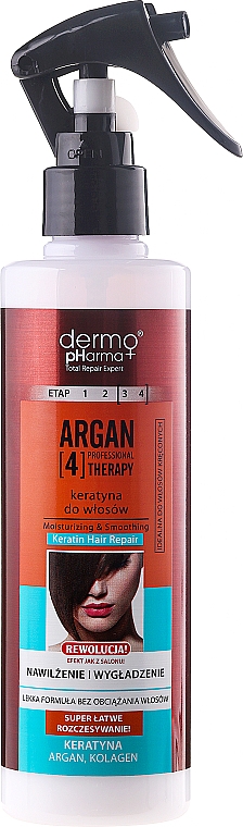 Feuchtigkeitsspendendes und glättendes Haarspray mit Keratin - Dermo Pharma Argan Professional 4 Therapy Moisturizing & Smoothing Keratin Hair Repair