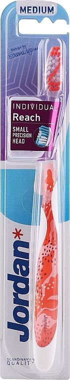 Zahnbürste mittel mit Schutzkappe weiß mit rot-rosa Muster - Jordan Individual Reach Toothbrush — Bild N1