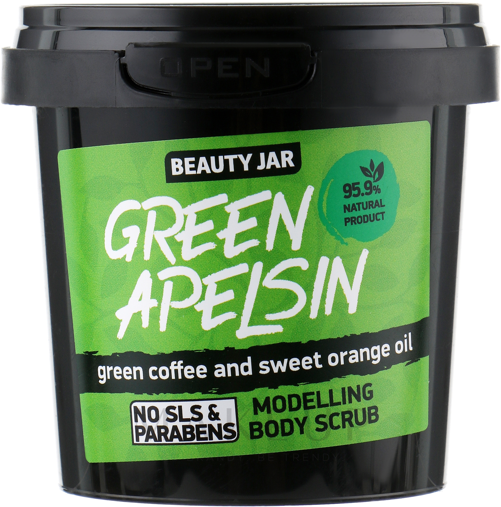 Modellierendes Körperpeeling Green Apelsin mit Kaffee und Orangenöl - Beauty Jar Modelling Body Scrub — Bild 200 g