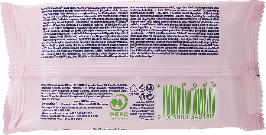 Biologisch abbaubare Mizellen-Abschminktücher 25 St. - Nivea Biodegradable Micellar Cleansing Wipes 3 In 1 — Bild N5