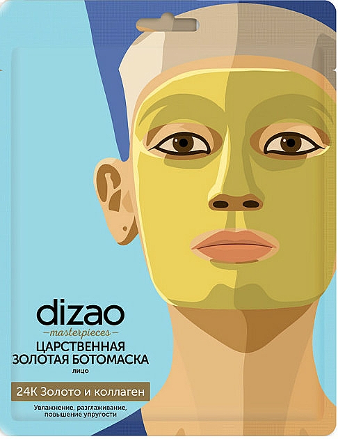 Feuchtigkeitsspendende, regenerierende und glättende Vliesmaske für das Gesicht mit 24 Karat Gold, Kollagen und Peptidkomplex - Dizao — Bild N1