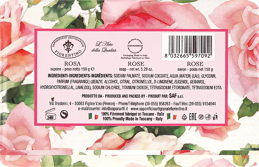 Naturseife mit Rosenblütenduft - Saponificio Artigianale Fiorentino Masaccio Rose Soap — Bild N2