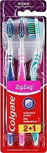 Düfte, Parfümerie und Kosmetik Zahnbürsten-Set mittel ZigZag blau, rosa, türkis 3 St. - Colgate Medium Toothbrush 