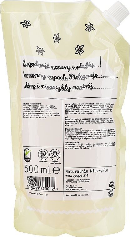 Flüssigseife Zimt und Vanille - Yope Vanilla Natural Liquid Soap 98% (Doypack)  — Bild N2