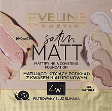 GESCHENK! 4in1 Mattierende Foundation mit Hyaluronsäure (Probe) - Eveline Cosmetics Satin Matt Mattifying Foundation  — Bild N2