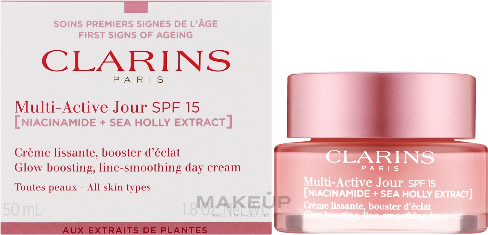 Sonnenschutzcreme für das Gesicht - Clarins Multi-Active Jour SPF15 Niacinamide+Sea Holly Extract Glow Boosting Line-Smoothing Day Cream — Bild 50 ml