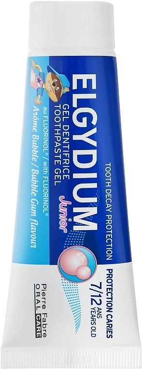 Kinderzahnpasta-Gel 7-12 Jahre mit Kaugummigeschmack - Elgydium Toothpaste Gel Junior Decay Protection 7/12 Years Old Bubble Aroma — Bild N1