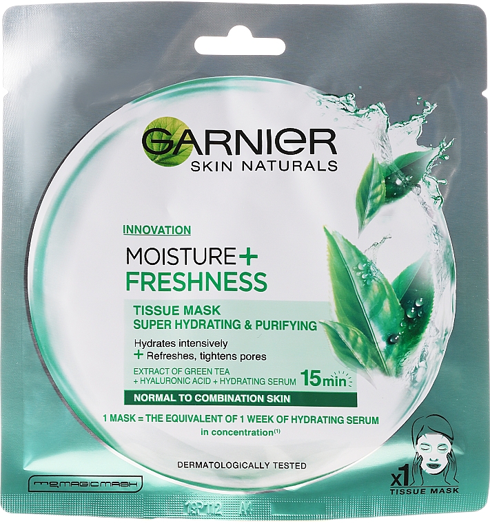 Feuchtigkeitsspendende und erfrischende Tuchmaske für das Gesicht mit grünem Tee und Hyaluronsäure - Garnier Skin Naturals — Bild N2