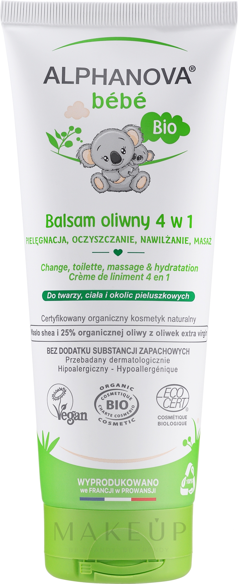 4in1 Babycreme zum Wickeln, Reinigen, Massieren und Befeuchten - Alphanova Baby Liniment Cream 4 in 1 — Bild 200 ml