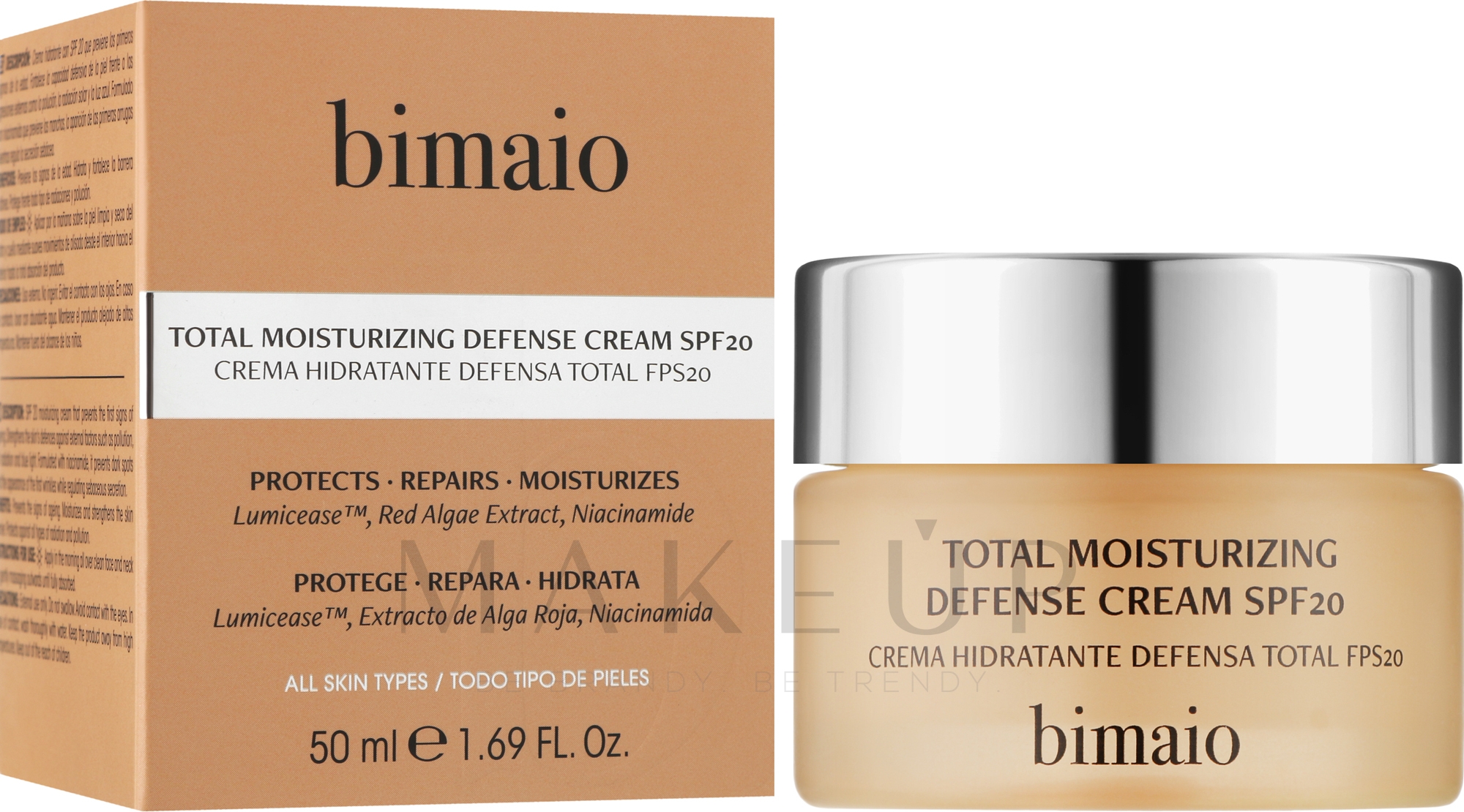 Feuchtigkeitsspendende Schutzcreme für das Gesicht SPF20 - Bimaio Total Moisturizing Defense Cream — Bild 50 ml