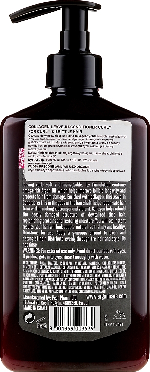 Pflegender Conditioner mit Kollagen und Arganöl - Arganicare Collagen Nourishing Leave-In Conditioner — Bild N2