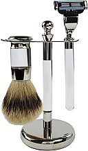 Düfte, Parfümerie und Kosmetik Set - Golddachs Synthetic Hair, Mach3 Metal Chrome Acrylic (sh/brush + razor + stand)