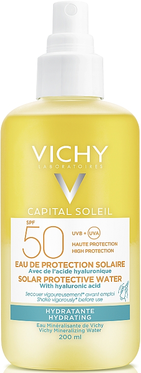 Zweiphasen-Feuchtigkeitsspray mit Sonnenschutzwasser für Gesicht und Körper mit Hyaluronsäure SPF50 - Vichy Capital Soleil Solar Protective Water — Bild N1