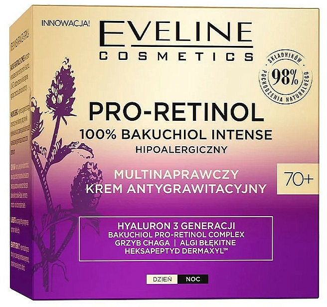 Reparierende Gesichtscreme mit Bakuchiol und Retinol 70+ - Eveline Cosmetics Pro-Retinol 100% Bakuchiol Multi-Repair Anti-Gravity Cream — Bild N1