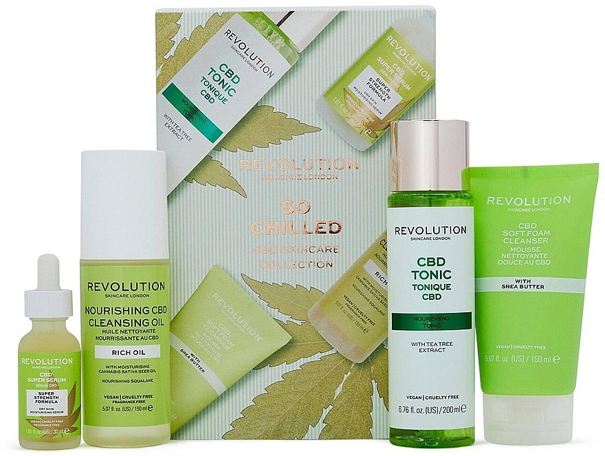 Set - Revolution Skincare So Chilled CBD Skincare Collection (ser/30 ml + oil/150 ml + foam/150 ml + tonic/200 ml) — Bild N1