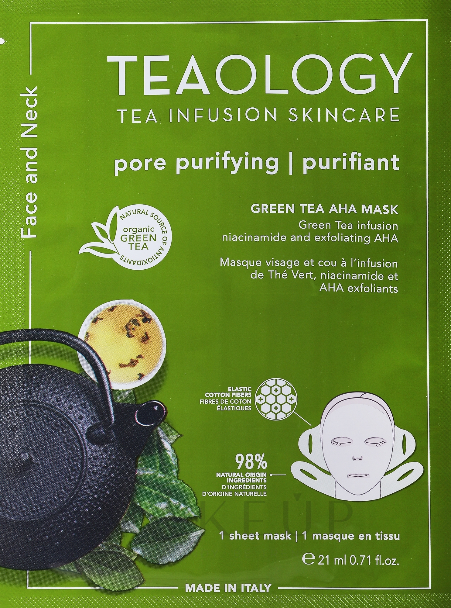 Gesichtsmaske - Teaology Green Tea Niacinamide & Aha Exfoliating Neck & Face Mask — Bild 21 ml