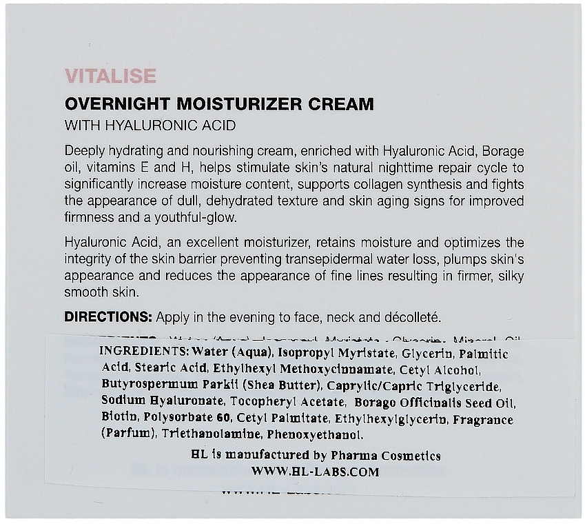 Feuchtigkeitsspendende Nachtcreme mit Hyaluronsäure - Holy Land Cosmetics Vitalise Overnight Moisturizer Cream — Bild N3