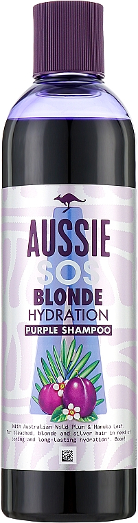 Feuchigkeitsspendendes Anti-Gelbsich Shampoo für blondes und aufgehelltes Haar mit violetten Pigmenten, Hanfsamen- und Pflaumenextrakt - Aussie Blonde Hydration Purple Shampoo — Bild N1