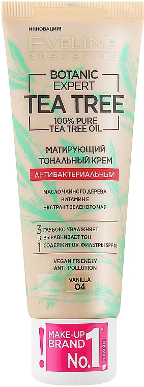 Mattierende schützende und antibakterielle Foundation mit Teebaumöl - Eveline Cosmetics Botanic Expert Tea Tree Antibacterial Foundation